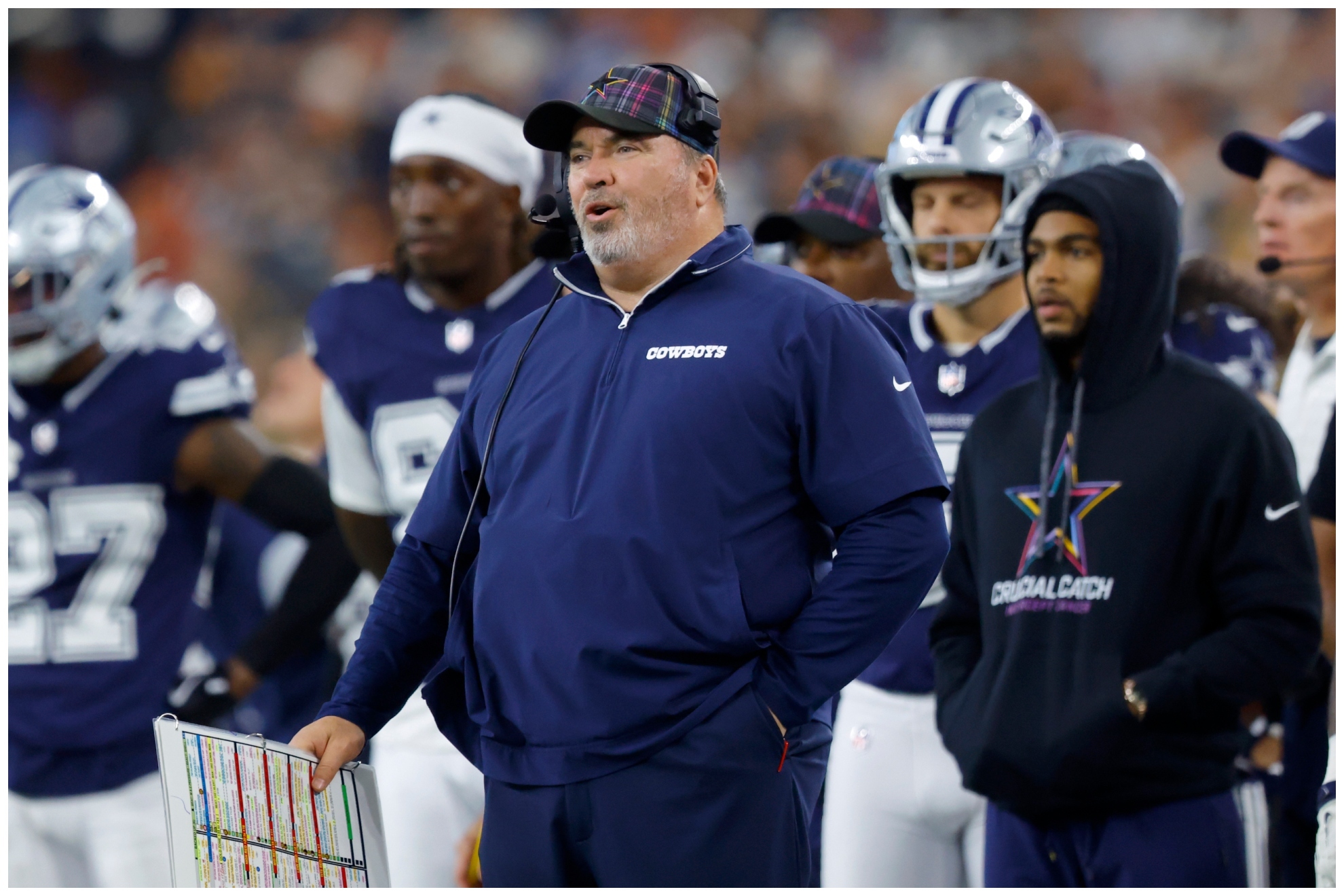 Dallas Cowboys head coach Mike McCarthy watches play against the Detroit Lions in the second half of an NFL football game in Arlington, Texas, Sunday, Oct. 13, 2024.