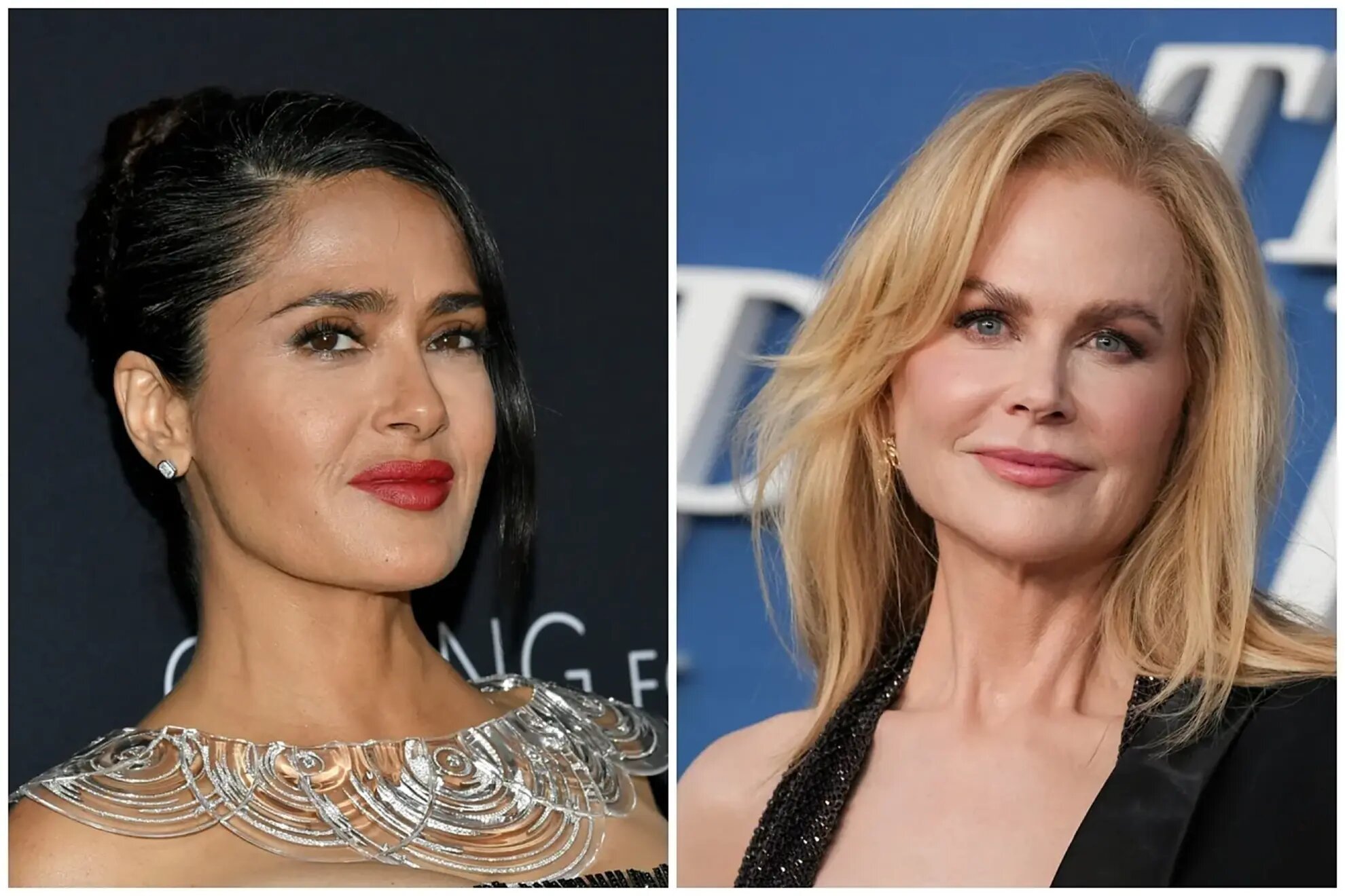 Salma Hayek (left) at the Kering Foundations Caring for Women and Nicole Kidman (right) at the premiere of The Perfect Couple